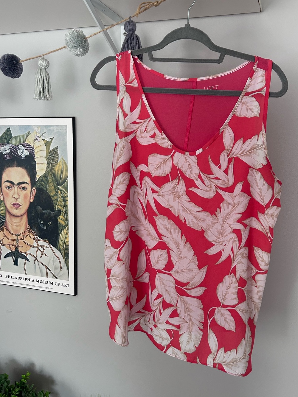 LOFT Coral Pink Tropical Leaf Sleeveless Camisole